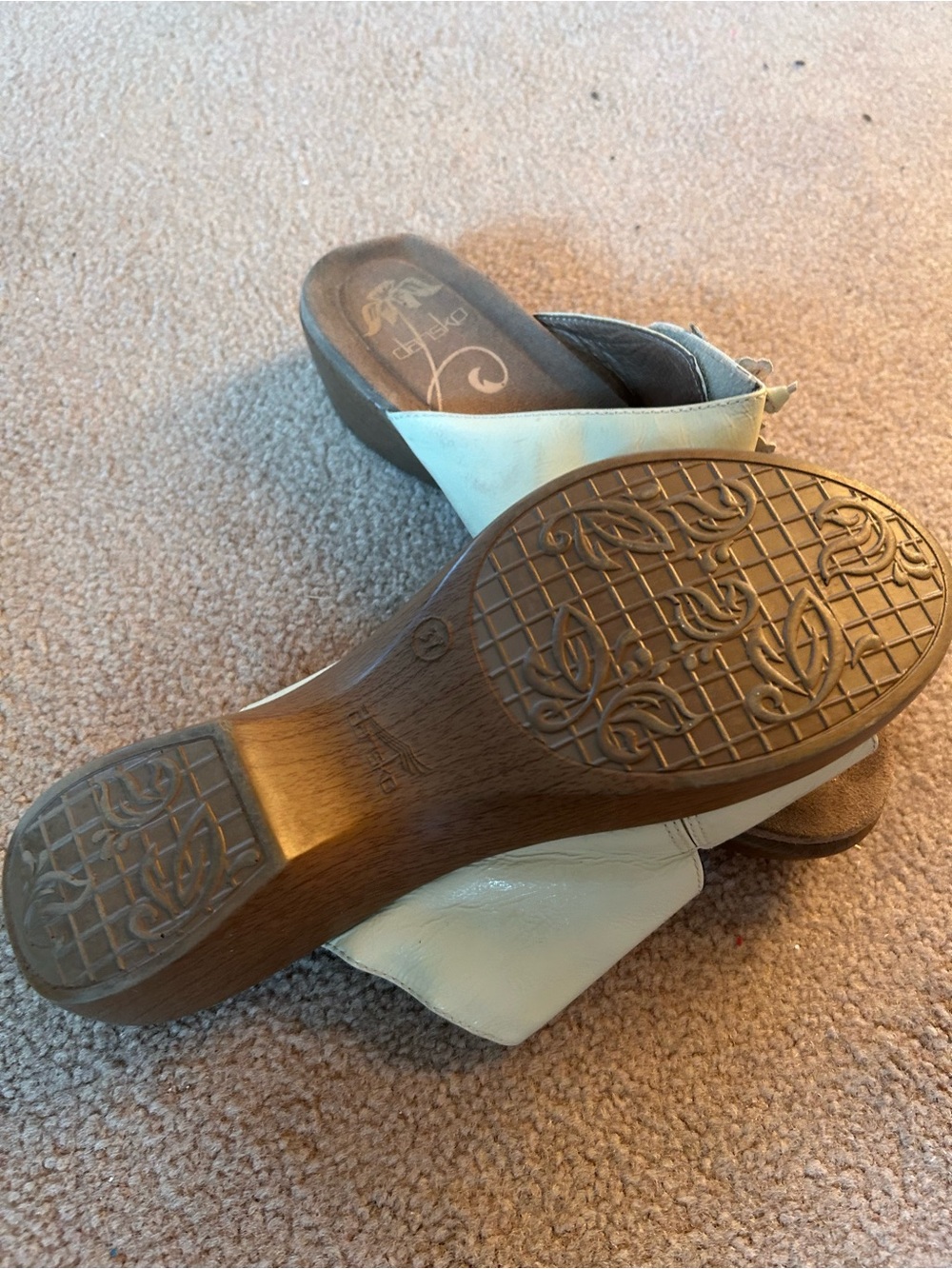 Clarks Cream Leather Wedge Mule Slides